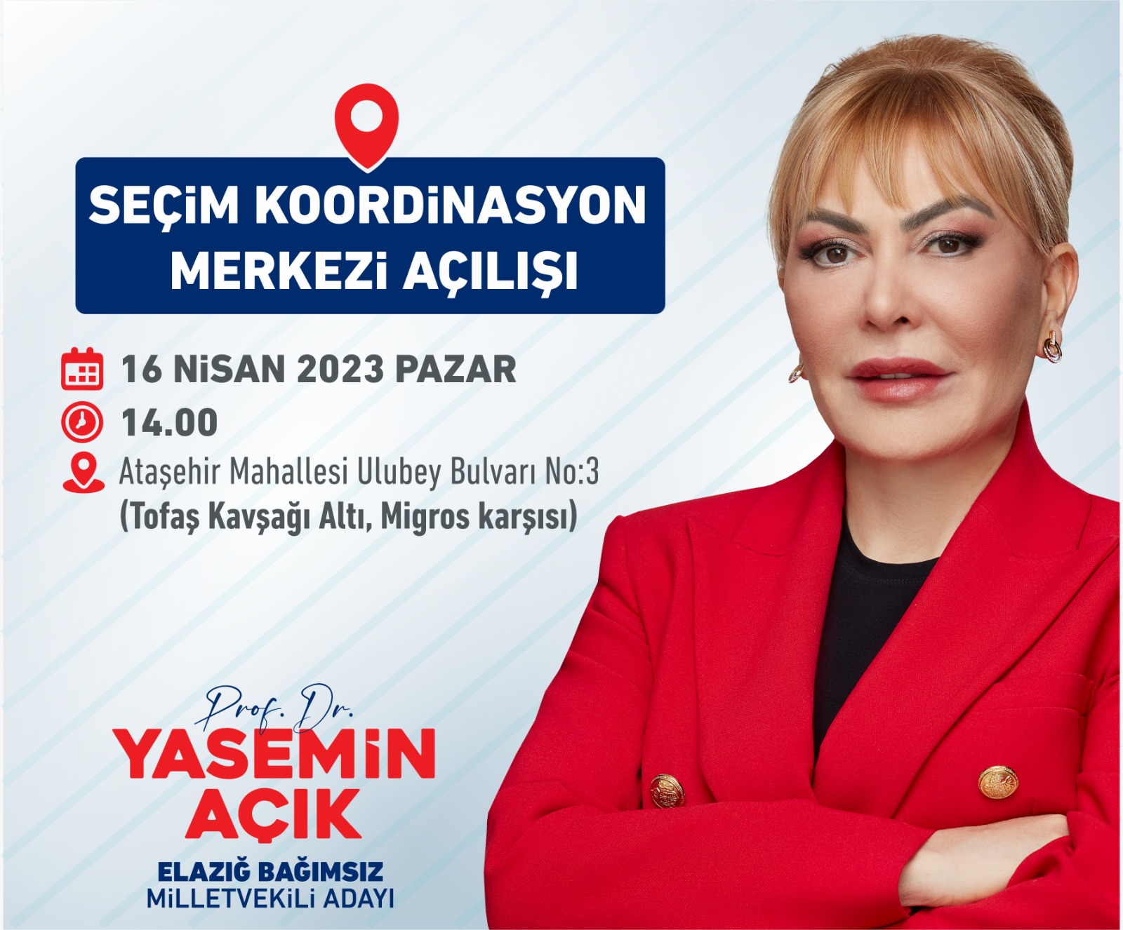 PROF. DR. YASEMİN AÇIK’IN SEÇİM KOORDİNASYON MERKEZİ PAZAR GÜNÜ AÇILIYOR