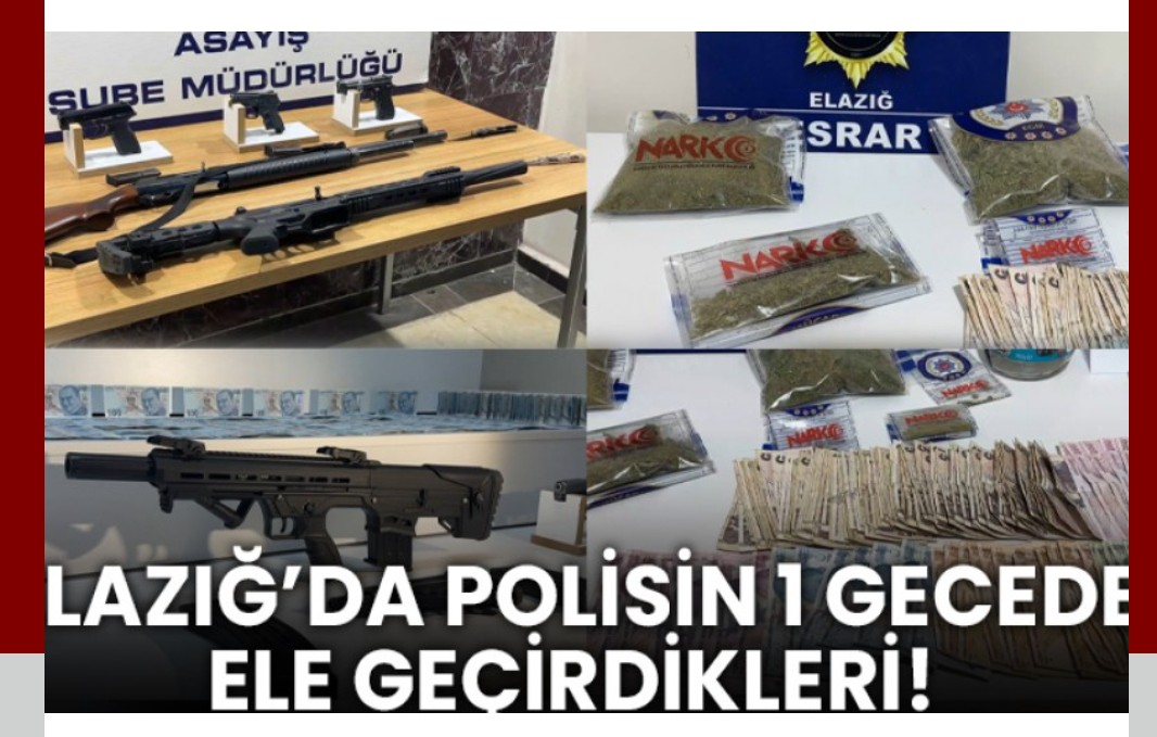 Elazığ’da Polisin 1 Gecede Ele Geçirdikleri!