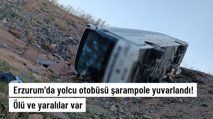 Erzurum’da yolcu otobüsü şarampole devrildi:
