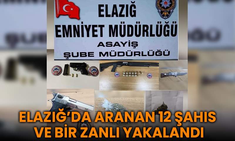 Elazığ’da Aranan 12 Şahıs ve Bir Zanlı Yakalandı
