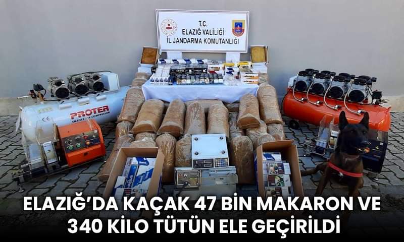 Elazığ’da jandarma ekipleri tarafından yapılan çalışmada,    Kaçak 47 Bin Makaron Ve 340 Kilo Tütün Ele Geçirildi