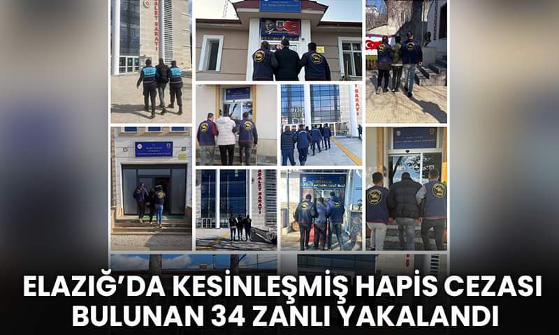 Elazığ’da Kesinleşmiş Hapis Cezası Bulunan 34 Zanlı Yakalandı