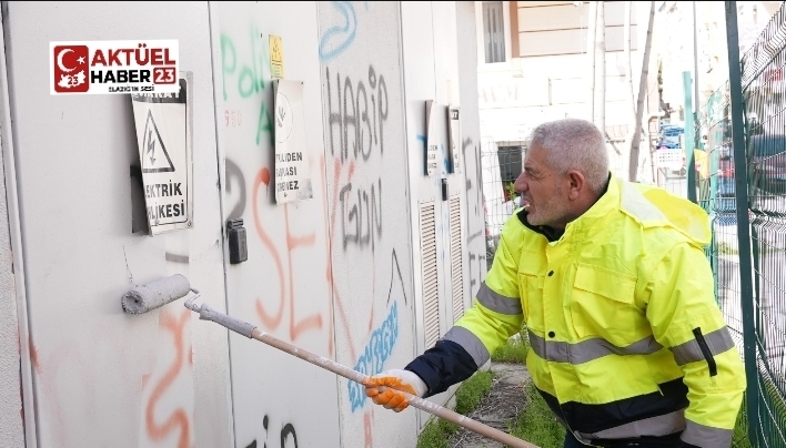 Elazığ Belediyesi, kent estetiğini bozan duvar yazılarını temizleyerek görüntü kirliliğinin önüne geçiyor.